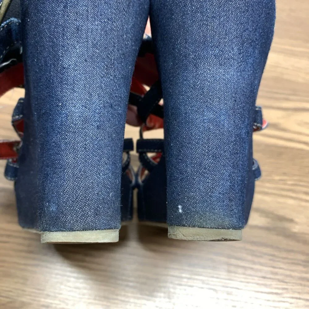 Women's Bongo Y2K‎ Playtime 7M Denim Platform Strappy Wedge Sandals Pre-owned